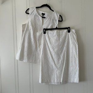 Talbots White Eyelet Sleeveless Top and Skirt Set